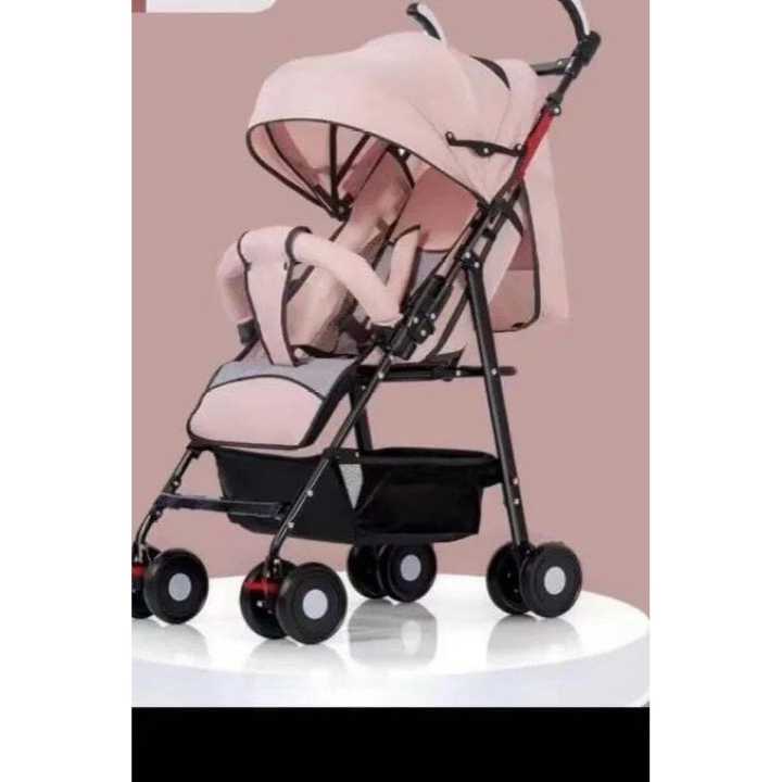 Foldable Comfortable Seat Baby Stroller With Easy Access Storage Basket