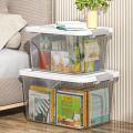 Practical Transparent Black Storage Box with Lid Plastic Organizing Box Stackable Space Saving Tote Container Clothing. 