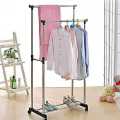Double Pole Stainless Steel Cloth Drying Hanger And Organizer Rack With Wheel For Indoor & Outdoor. 