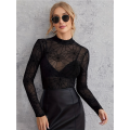 Y2K Slim Fit T-Shirts for Women Long Sleeve High Neck Tops Mesh Stretchy Going Out Tops Fashion Shirt Black XXL. 