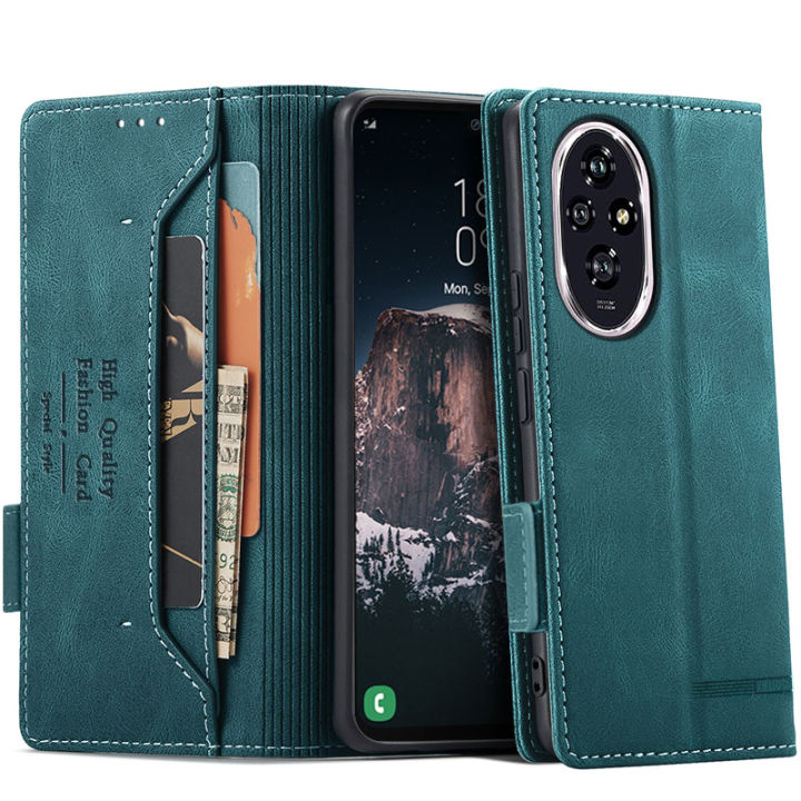 SEAHAI Leather Folio Case For Honor 200 Pro 5G, Premium PU Flip Wallet Protective Case, Shockproof Mobile Phone Case With Stand Function, Card Slot, RFID Protection, Magnetic, Black - View #2