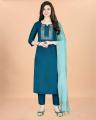 Women’s Cotton Blend Heavy Embroidered Kurta Set with Pant & Chanderi Dupatta By Sapnaaz Fashion. 