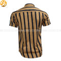 Gold/Black Color Fine Cotton Half Sleeves Collar Neck Vertical Striped Design Summer Shirt For Men. 
