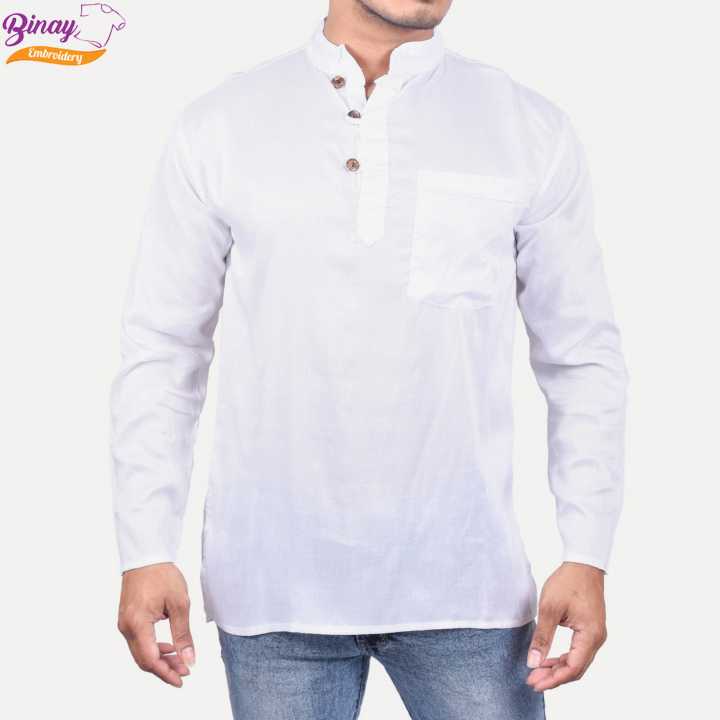 Binay Embroidery White Plain Kurta Shirt For Men - Fashion | Kurtha For Men | Shirts For Men | Men'S Wear
