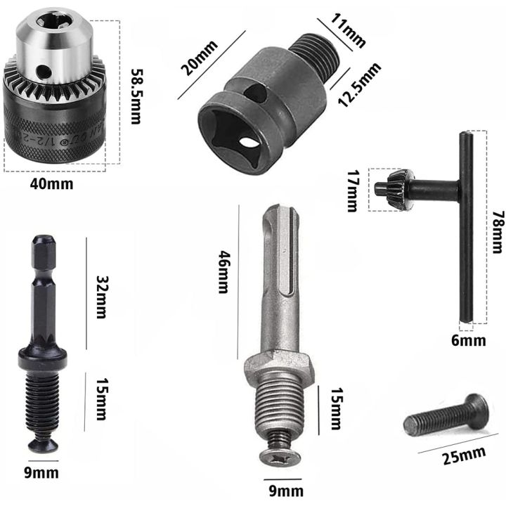 Kqueebee%201.5-13mm%20Drill%20Chuck%201/2-20%20UNF%20with%20SDS%20Plus%20Adapter%20and%20Collet%20Key%20Drill%20Chuck%20for%20Drilling%20Electric%20Drill%20Conversion%20-%20Image%203