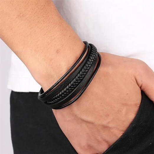ANX%20Fashion%20Pu%20Leather%20Freesize%20Bracelet%20For%20Men%20-%20Black%20and%20Brown%20%7C%20Men's%20Accessories%20PU%20Leather%20Bracelet%20-%20Image%202