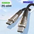 Ashunqiwen PD65W Fast Charge Cable, Type-C to Type-C, 1m, Transparent and Black Braided Data Cable for mobile phone tablet Android charger. 