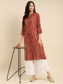 Kiva Rayon Tonal Striped Calf Length Kurtha for Women With Front Button Placket. 