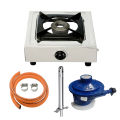 Stainless Steel Single Burner Gas Stove Full Set contains Regulator Hose pipe Lighter and Clip 1 year warranty Free Delivery. 
