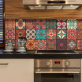 Artsy Home Giordano Premium Retro Floral Cement Tile Wall Decals 48pcs - 10cm x 10cm for Home Decor. 