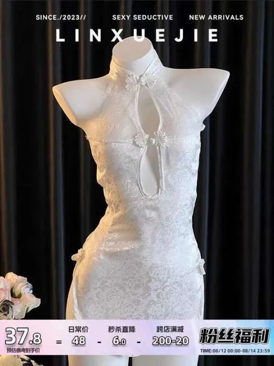 Cheongsam%20seductive,%20slit%20side%20lace%20white,%20pajamas%20Chinese%20style%20Lin%20Xuejie%20new%20sexy%20tie%20atmospheric%20women's%20summer%20-%20Image%203