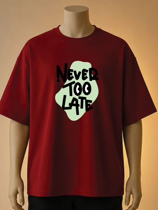 "Never%20Too%20Late"%20Oversized%20Graphic%20Print%20T-Shirt%20%20%E2%80%93%20Cream,%20Maroon,%20White%20-%20Image%203