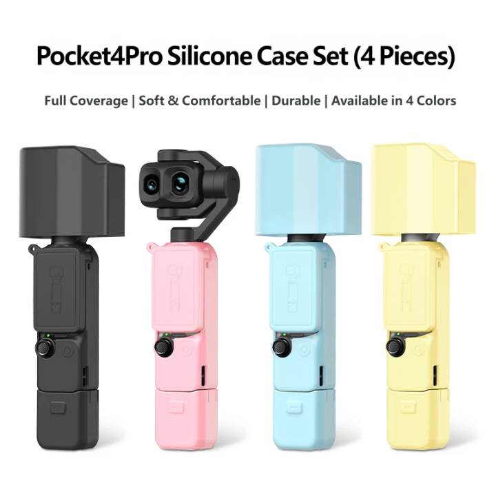 Silicone Protective Case Kit for DJI Osmo Pocket 4P Full Body Cover Shockproof Anti-Scratch with Screen Lens Cap & Lanyard