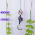 2Piece Hanging Accessories Rose Quartz and Rearview Mirror Decorations Dangling Moon Star Handmade Hanging Ornaments Perfect Gift. 