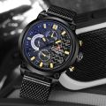 NAVIFORCE NF9068 Chronograph Watch With Mesh Stainless Strap For Men - Black/Yellow. 