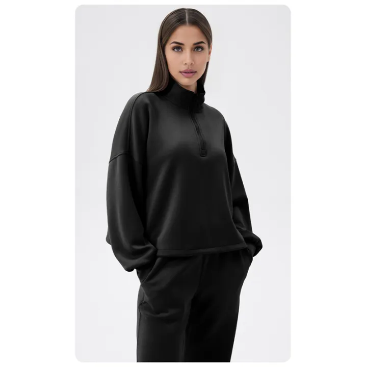Women'S%20Half%20Zip%20Modal%20Loose%20Casual%20Stand%20Collar%20Sweatshirt%202025%20Popular%20Long%20Sleeve%20Fall%20Pullover%20-%20Image%205