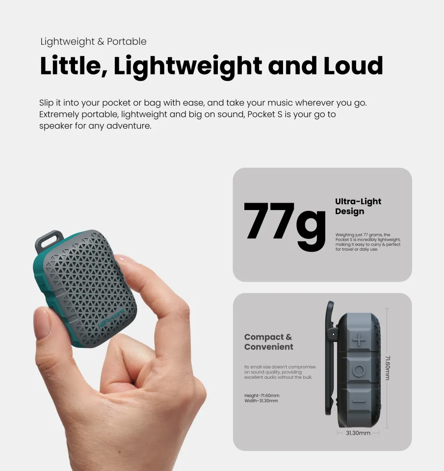 HiFuture Pocket S Bluetooth Speaker | 5W Output | Up to 8Hrs Playtime | Clip-on Portable | IPX7 Water Resistant | Laniz Hub | Daraz.com.np