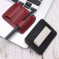 Portable Handmade Leather Pen Holder Double Slot with Metal Clip Pencil Organizer Durable Anti-lost Pen Sleeve Travel. 