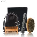 Wenefang Beard Brush Set Double-sided Styling Comb Scissor Repair Modeling Profesional Cleaning Care Kit for Men Wood Beard Kit with Bag. 