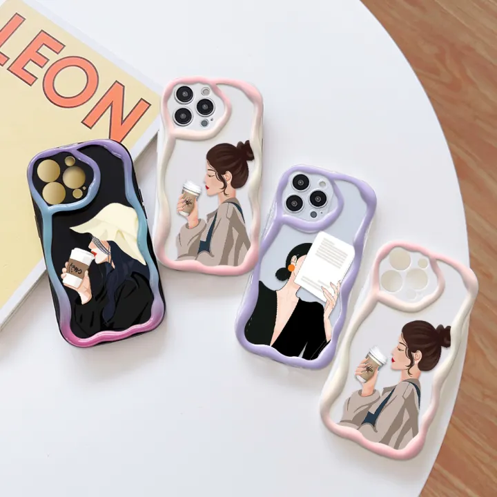 Jizetin%20for%20Samsung%20A15%204G%20/%20A15%205G%20Back%20Cover%20Cartoon%20Elegant%20Girl%20Cream%20Wavy%20Edge%20Soft%20Silicone%20Phone%20Case%20-%20Image%203