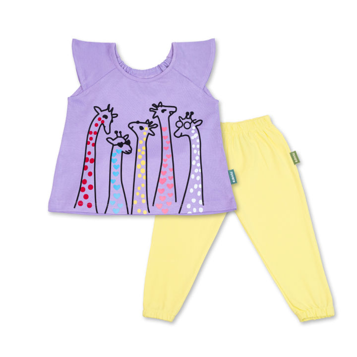 Cotton Purple Top and Yellow Pants for Girl (Cool Giraffe)