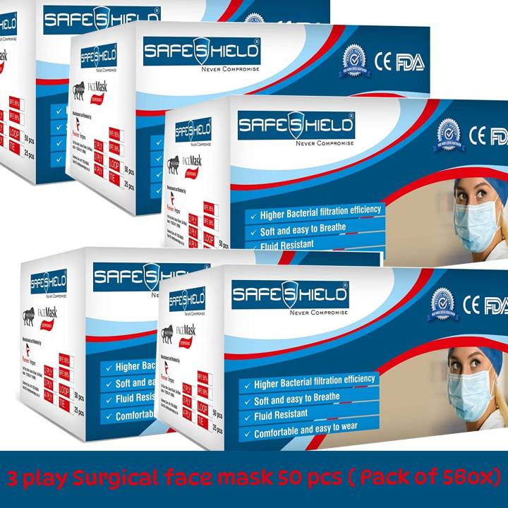 Safeshield Meltblown Fabric Disposable 3 Ply Surgical Face Mask 50pcs ...