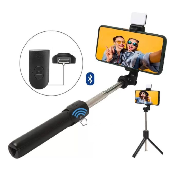 R15 Bluetooth Extendable Selfie Stick With Led Light Wireless Remote And Tripod Stand