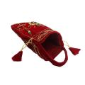 Red Floral Rhinestone Embroidered Thaili Bag For Women. 