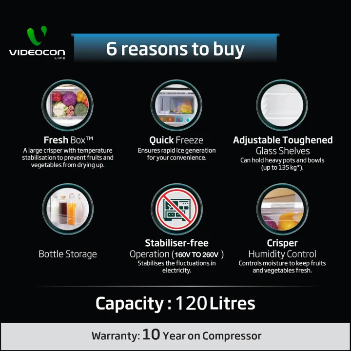 Videocon%20%20Single%20Door%20Direct%20Cool%20120%20LTR%20Refrigerator%205%20Star%20Steel%20Color%20VCM%20VD-120SH%20-%20Image%203