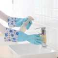Fujiayou Reusable Rubber Latex PVC Flock Lined Long Sleeves Safety Hand Winter Cleaning  Warm Gloves - Skyblue. 