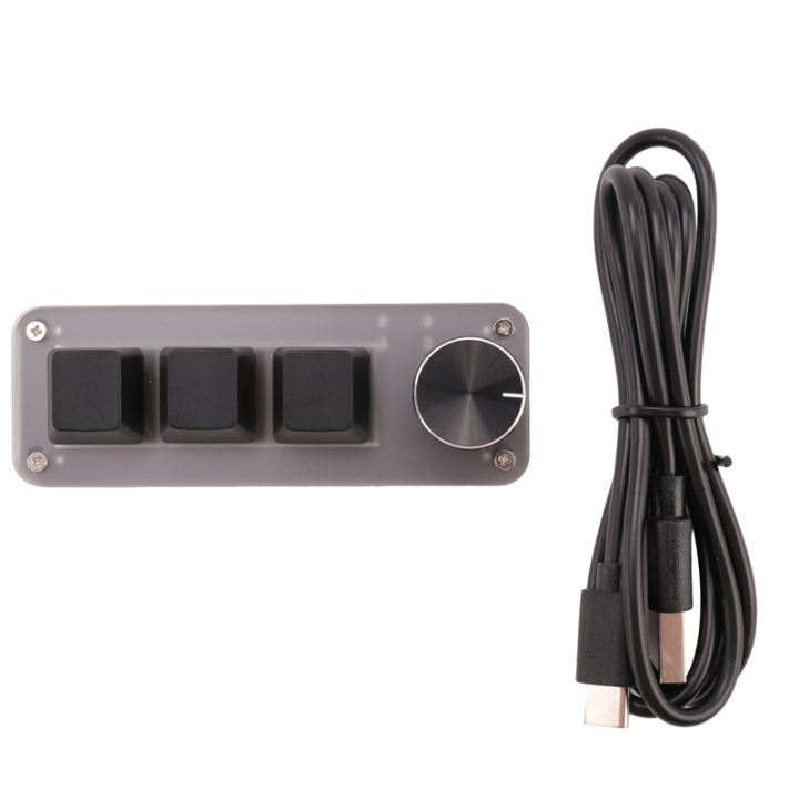 Three Key USB Wired Mini Keyboard Knob Mechanical Keyboard Fast Office Volume Control Keyboard for Laptop Computer Black