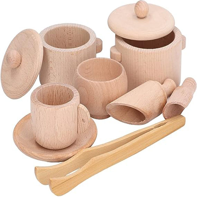 Cute Baby Pieces Wooden Tea Coffee Pretend Toy Kitchen Playset
