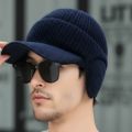 Fashion Ear Protection Men Knitted Cap Knit Wool Casual Beanies Hat Short Brim Keep Warm Ski Earflap Hat Cycling. 