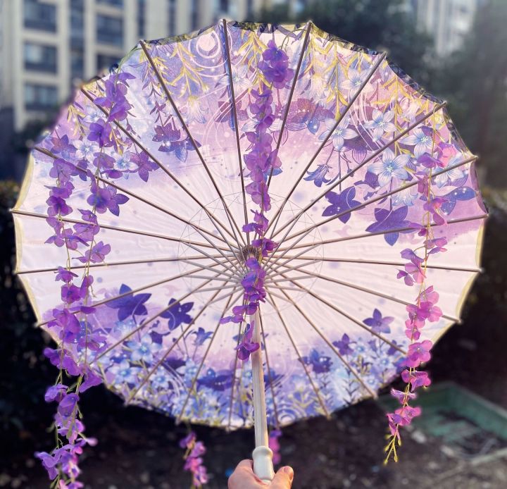 Hanfu Tassel Purple Lavender Anime Umbrella Windproof For Beach Dance Cosplay OilPaper Umbrella Parasol El Principito