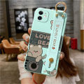 Hontinga for Realme 8 4G 8 Pro Back Cover Wrist Strap Cute Bear Printed Square Liquid Silicone Phone Case. 