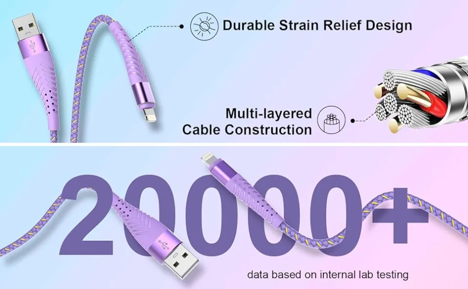 Long iPhone Charger Cord 6ft 3Pack Apple MFi Certified Lightning