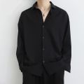 Summer thin ice silk shirt men's long-sleeved street fashion high-grade ruffle handsome shirt men's casual loose draping fashion. 