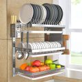 Wall Mounted 3 Tier Metal Dish Rack Stainless Steel Kitchen Drying Dish Sink Rack Storage Plate Bowl Organizer. 