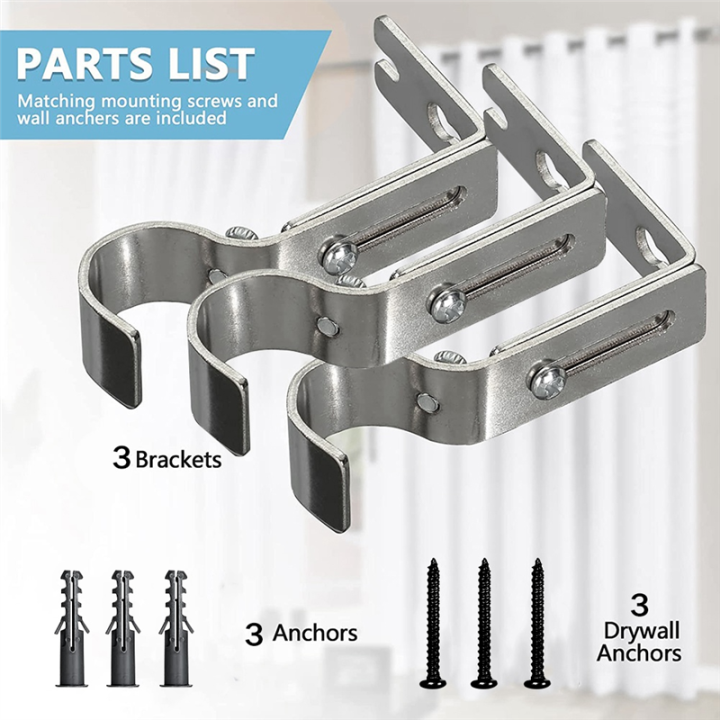 3Piece%20Silver%20Curtain%20Rod%20Brackets%20Heavy%20Duty%20Curtain%20Rod%20Holders%20Curtain%20Rods%20No%20Drilling%20for%201%20Inch%20Rod%20with%20Installation%20Screws%20-%20Image%204