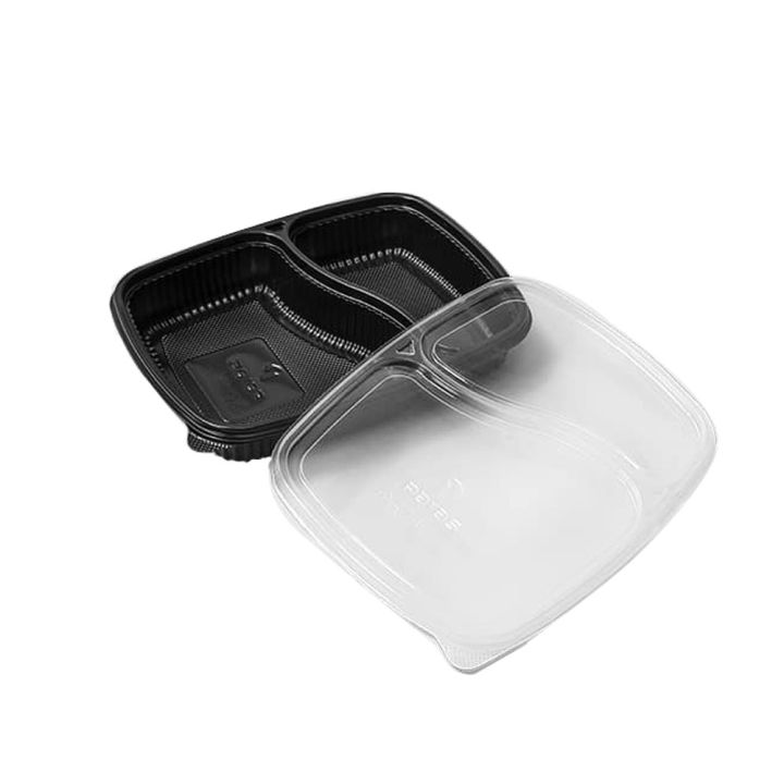 Disposable Two Compartment  Black Tray With Lid 50pcs/pkt  Size: 21cm*15 cm