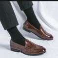 Men's Brown Leather Loafers Shoes Slip-On round Toe Soft Leather Comfortable Breathable Lined Lightweight Rubber Outsole. 