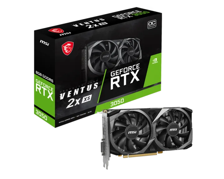MSI%20GeForce%20RTX%203050%20VENTUS%202X%20XS%208G%20OC%20Graphics%20Card%20(8GB%20GDDR6%20%7C%20128-bits%20%7C%201807%20MHz%20Core%20Clock%20%7C%20Dual%20FAN%20%7C%20Support%204K@120Hz%20%7C%20HDMI%20&%20DisplayPort)%20-%20Image%202