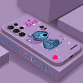 Stitch Angel Cartoon Disney Liquid Left Rope For Samsung Galaxy S24 S23 S22 S21 S20 FE S10 Ultra Plus Lite 5G Cover Back. 