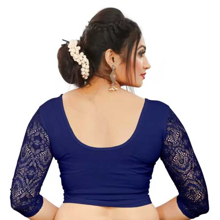 Blue%20Readymade%20Stretchable%20Blouse%2028%20to%2048%20Size%20Cotton%20Lycra%20for%20Women%20-%20Image%203