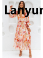 Lanyun 2025 New Women's Long Sleeve Bohemian Floral Maxi Dress Style Sales promotion Beach Tassel Dress V-Neck Elegant Dresses Mature Women. 