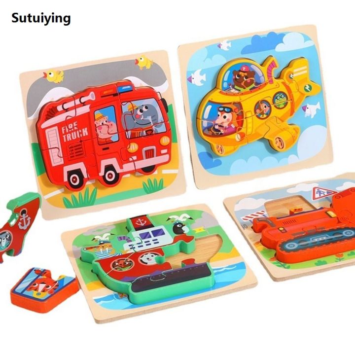Sutuiying 3D Wooden Puzzles Hand Grab Boards Toys Tangram Jigsaw Baby Educational 2025 Toys Cartoon Vehicle Animals Puzzles Gify for Toddler