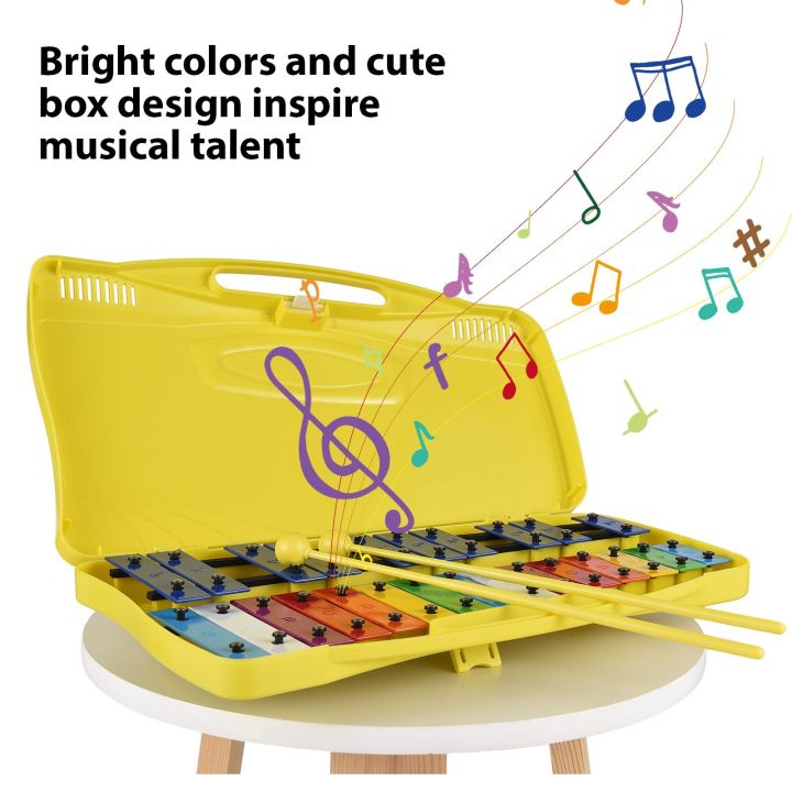 25-Note Glockenspiel Xylophone: Colorful Metal Keys, Portable, Perfect for Beginners