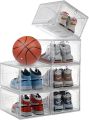 Shoe Boxes Clear Plastic Stackable, Shoe Organizer for Sneaker Storage with Magnetic Front Door Shoe Display Case Shoe Containers,Easy Assembly(13.6"x10.6"x7.7" Clear White) ( Single Piece). 