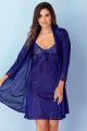 Clovia Women's Satin Short Night Dress & Robe Set in Dark Blue - Nighty. 