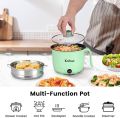 Electric Hot Pot with Steamer | Multi-Functional Cooking Pot for Noodles, Rice, Soup & Steaming (Steel). 
